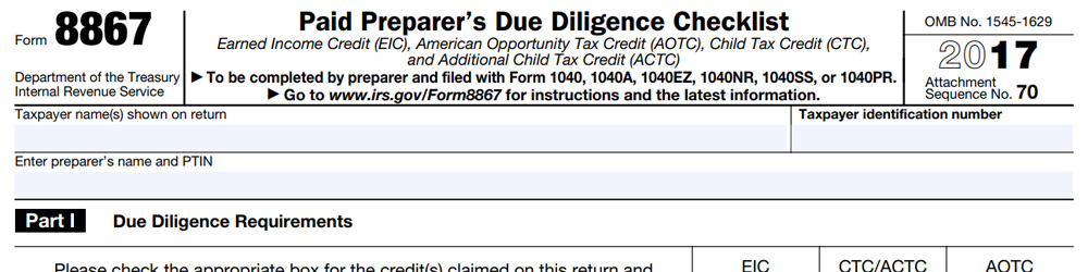 Help with Form 8867 – Paid Preparer’s Earned Income Credit Checklist